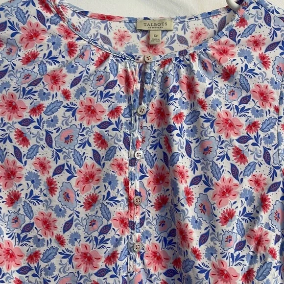 Talbots Petite Floral Boho Blouse Size SP – Long Sleeve Button Front Top - Picture 3 of 6